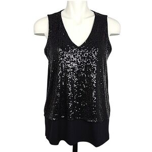 NWT Michael Kors Women's Black Sequin V-Neck Sleeveless Top Medium